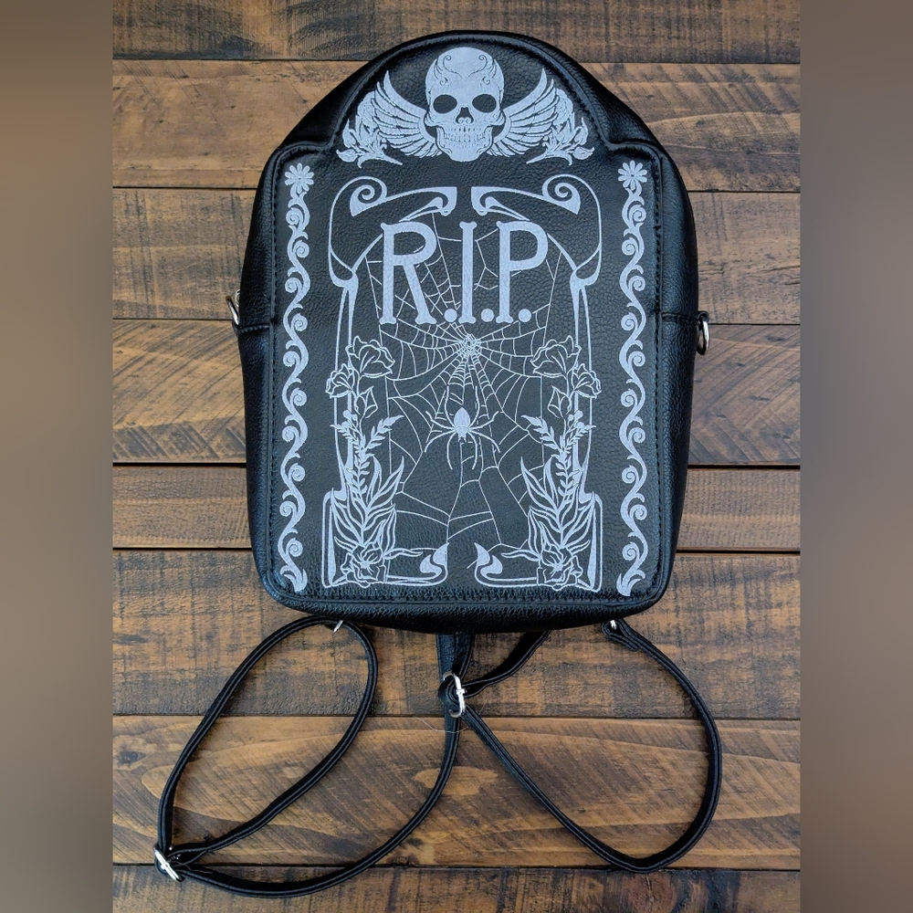 Black Tombstone Glow In The Dark Mini Convertible Backpack Crossbody Comeco